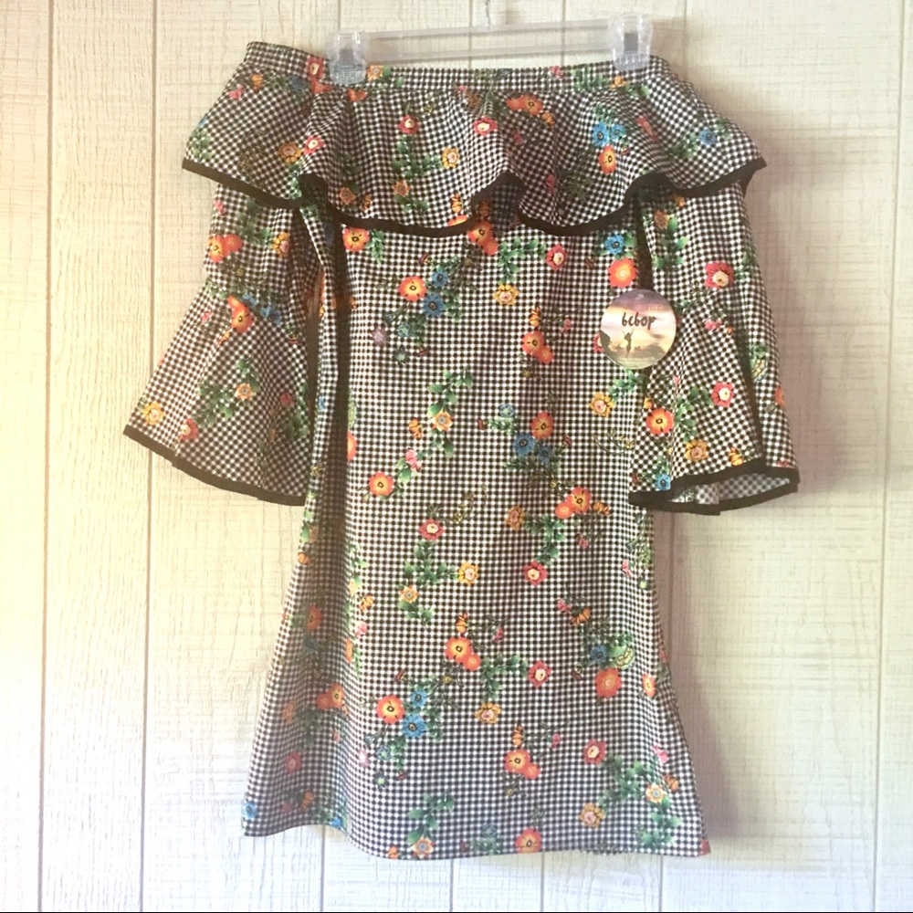 NWT BeBop Gingham Floral Strapless Dress